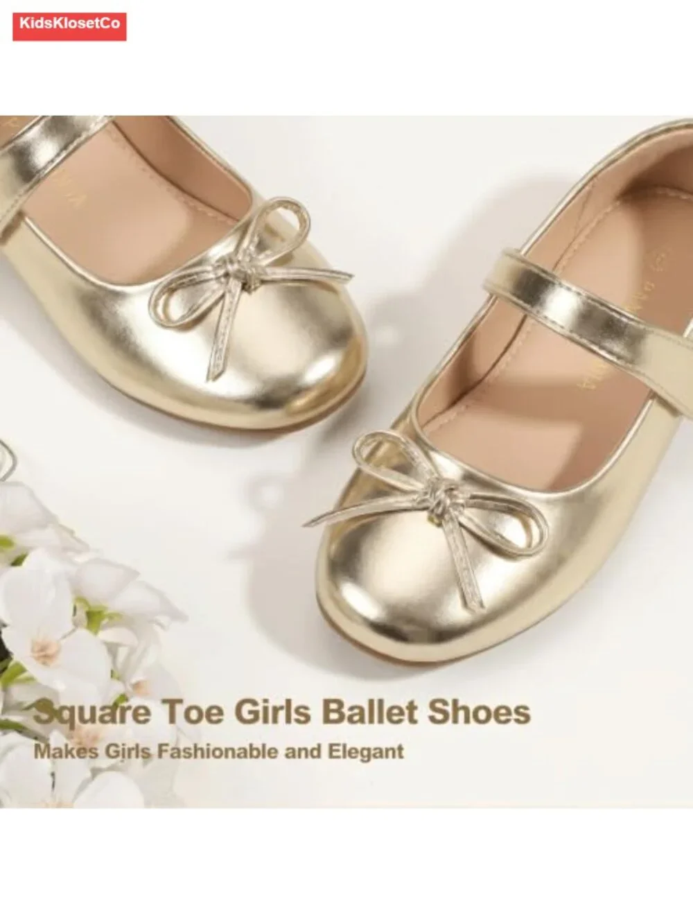 Girls Dress Shoes Toddler Flower Bows Mary Jane Ballet Flats Square Toe Hook &